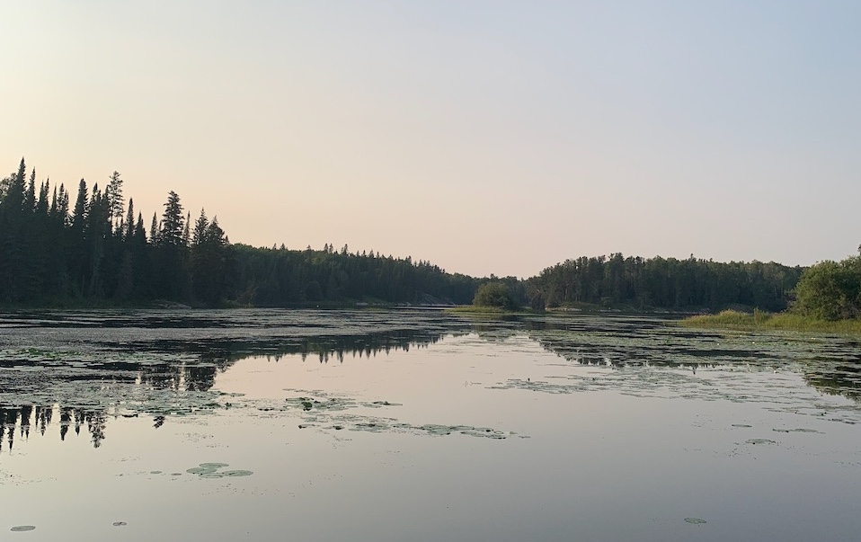 Wide shot of a river. 